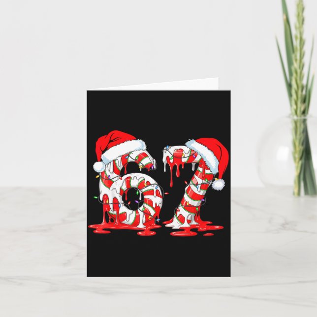 Tarjeta 67 Meme Six Seven Candy Canes Drip Christmas Pajam (Anverso)