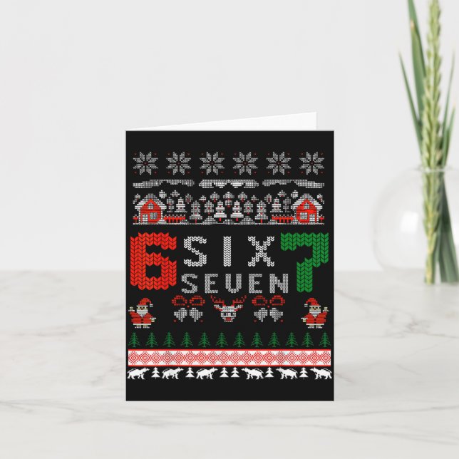 Tarjeta 67 Meme Six Seven Christmas Ugly Sweater For Kids  (Anverso)
