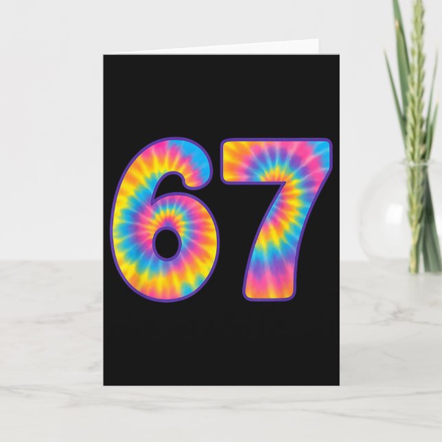 Tarjeta 67 Meme Tie Dye Retro Seis Siete  (Anverso)