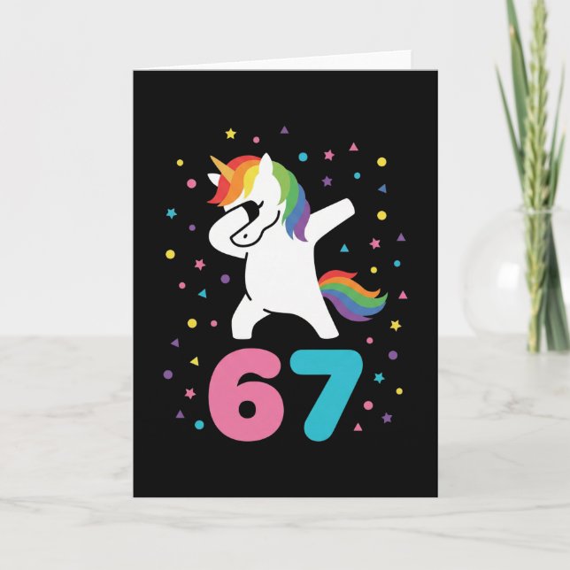 Tarjeta 67 Meme Unicornio para Niñas Seis Siete Gen Alpha (Anverso)