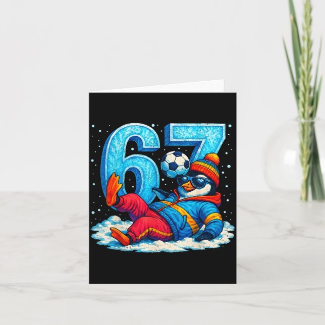 Tarjeta 67 Penguin Soccer Funny Winter Meme Gift  (Anverso)