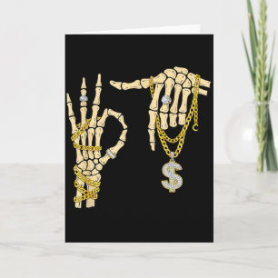 Tarjeta 67 Seis Siete Meme Novedad Mano de Esqueleto Bling