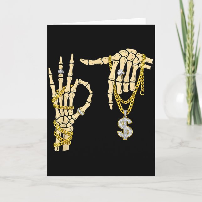 Tarjeta 67 Seis Siete Meme Novedad Mano de Esqueleto Bling (Anverso)