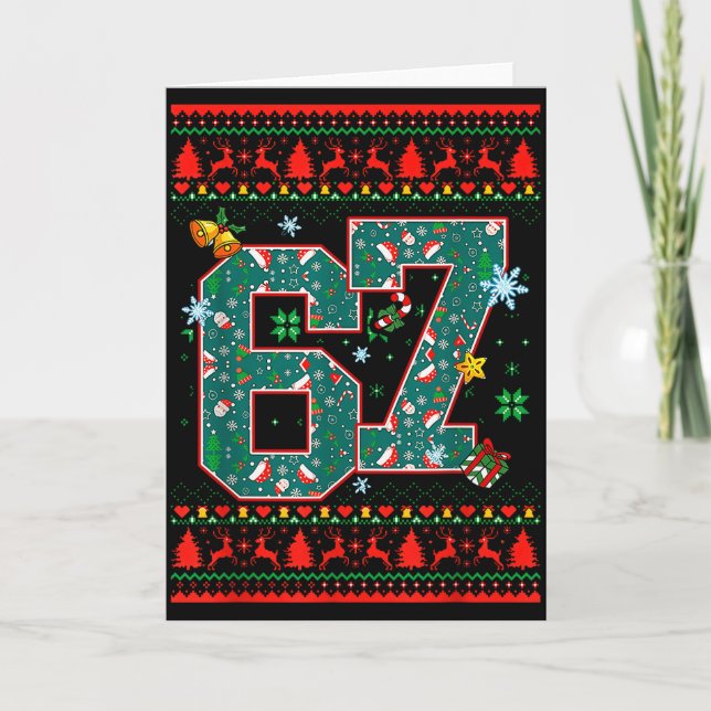 Tarjeta 67 Six Seven Christmas Funny Meme Hand 67 Couples  (Anverso)