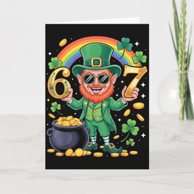 Tarjeta 67 Six Seven Funny 6 7 Meme St Patricks Day Leprec (Anverso)