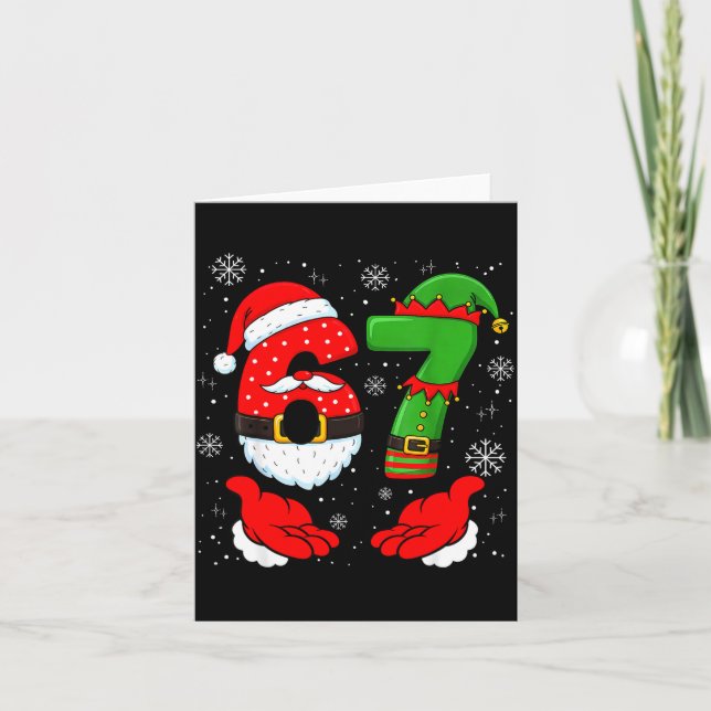 Tarjeta 67 Six Seven Funny Santa Hand 6 7 Meme Christmas M (Anverso)
