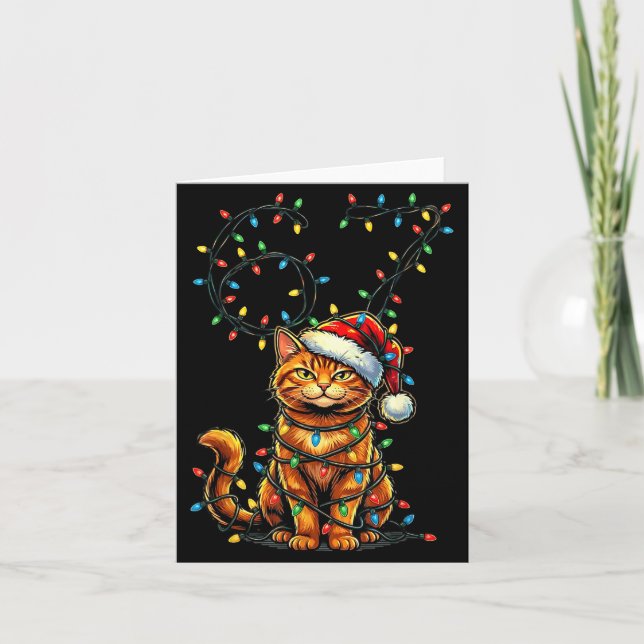 Tarjeta 67 Tabby Orange Cat Christmas Santa Hat Six Seven  (Anverso)