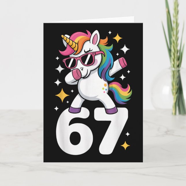 Tarjeta 67 Unicornio haciendo dabbing Seis Siete Meme Dive (Anverso)