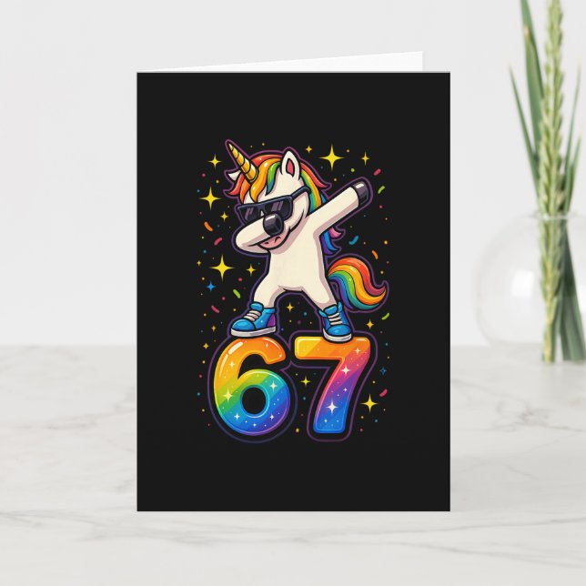 Tarjeta 67 Unicornio haciendo dabbing Six Seven Meme Diver (Anverso)