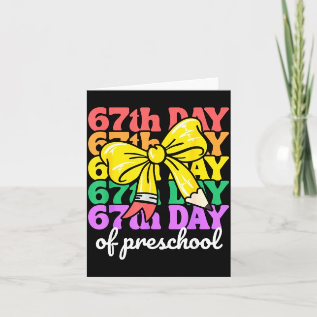 Tarjeta 67th Day Of Preschool Girls Coquette Bow 67 Days O (Anverso)
