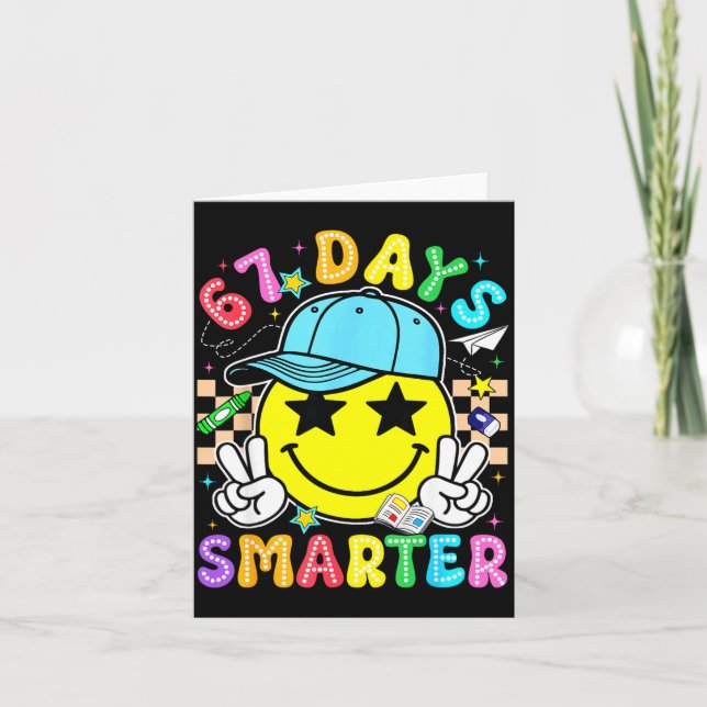 Tarjeta 67th Day Of School 67 Days Smarter Teacher Boy Gir (Anverso)