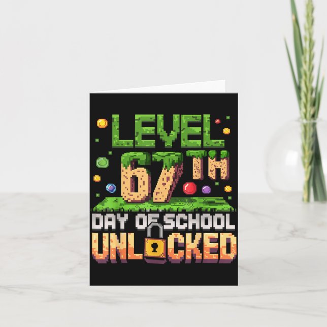 Tarjeta 67th Day Of School Gamer Level Unlocked 100 Days O (Anverso)