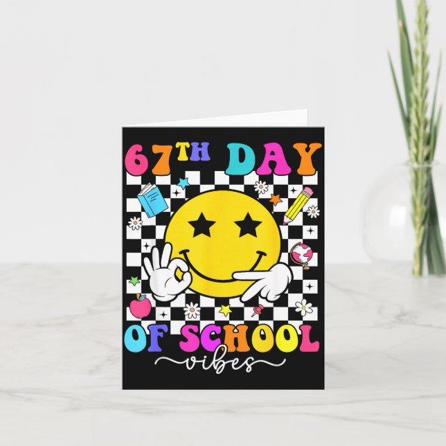 Tarjeta 67th Day Of School Vibes 67 Meme Cute Smile Face T (Anverso)