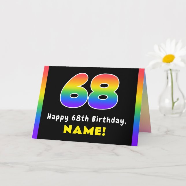 Tarjeta 68º cumpleaños: arcoiris colorido # 68, nombre per (Planta pequeña)