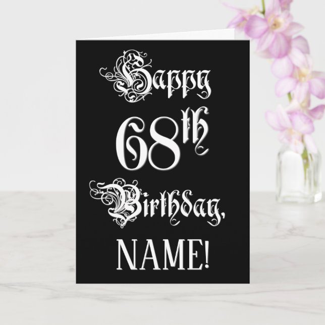 Tarjeta 68º cumpleaños: Elegante guión + nombre personaliz (Orquídea)