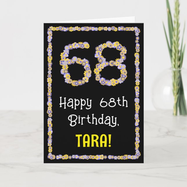 Tarjeta 68º cumpleaños: Flores florales número, nombre per (Anverso)