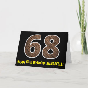 Tarjeta 68º Cumpleaños: Nombre + Modelo Faux Wood Grain "6