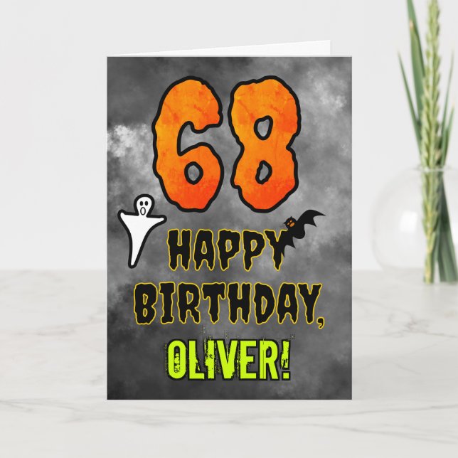 Tarjeta 68º cumpleaños: Tema de Eerie Halloween + nombre p (Anverso)