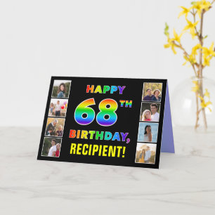 Tarjeta 68º cumpleaños: texto arcoiris, fotos y nombre de