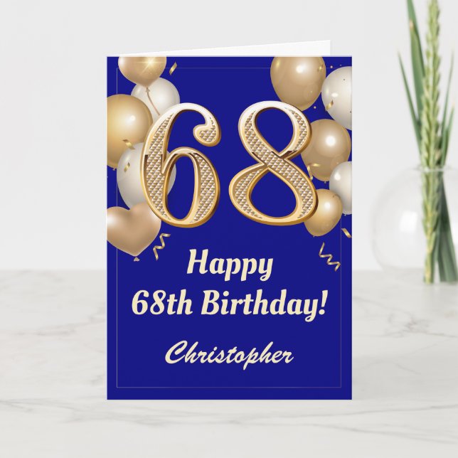Tarjeta 68.º Confetti de globos azules y de oro de la mari (Anverso)