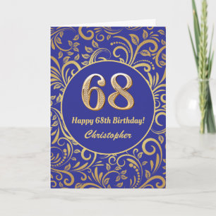 Tarjeta 68.º patrón floral azul y oro de la marina de cump