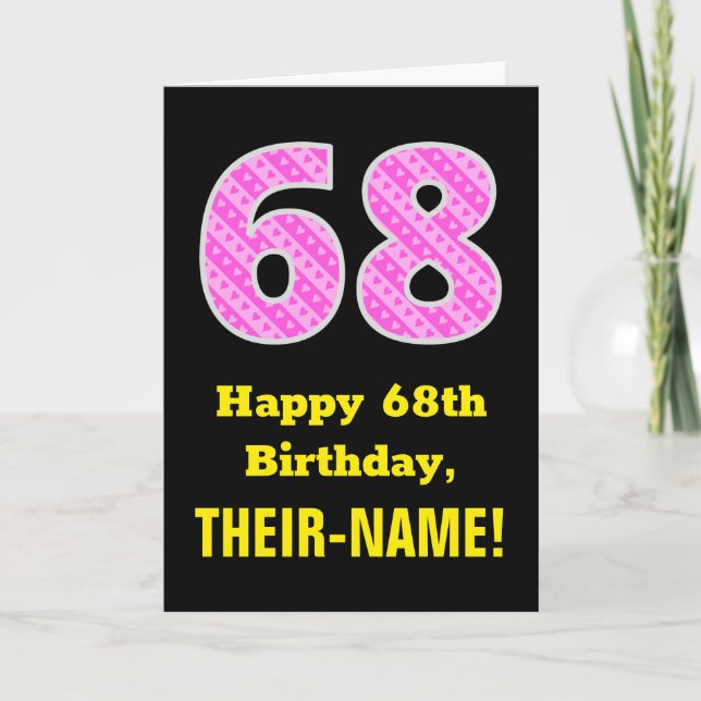 Tarjeta 68 Aniversario: Corazones y franjas rosadas "68" + (Anverso)