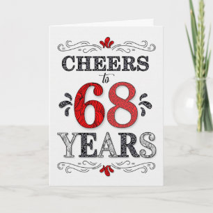 Tarjeta 68 años de alegría en el patrón negro blanco rojo