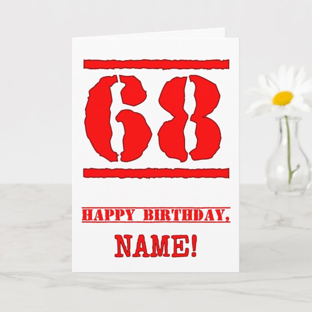Tarjeta 68° cumpleaños: Diversión, estampado de goma roja (Planta pequeña)