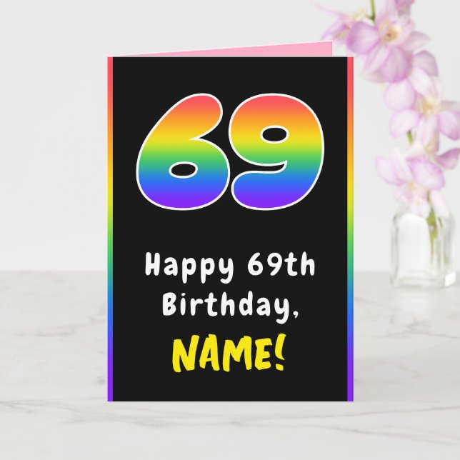 Tarjeta 69º cumpleaños: arcoiris colorido # 69, nombre per (Orquídea)