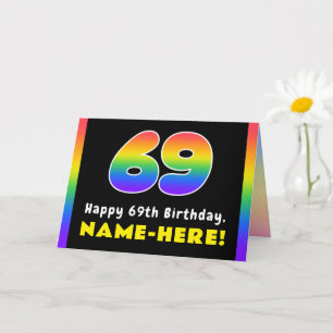 Tarjeta 69º cumpleaños: arcoiris colorido # 69, nombre per