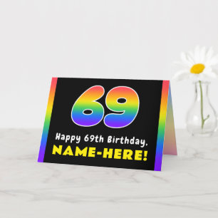 Tarjeta 69º cumpleaños: arcoiris colorido # 69, nombre per