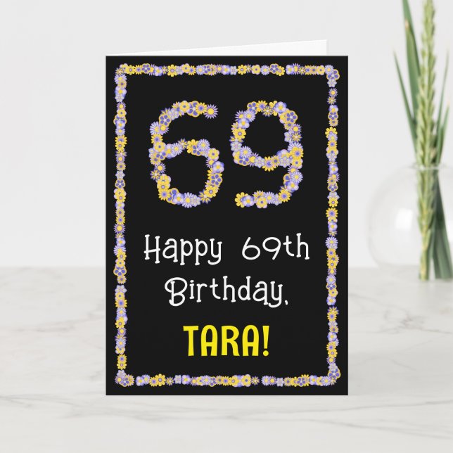 Tarjeta 69º cumpleaños: Flores florales número, nombre per (Anverso)