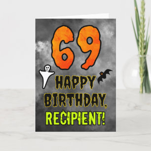 Tarjeta 69º cumpleaños: Tema de Eerie Halloween + nombre p