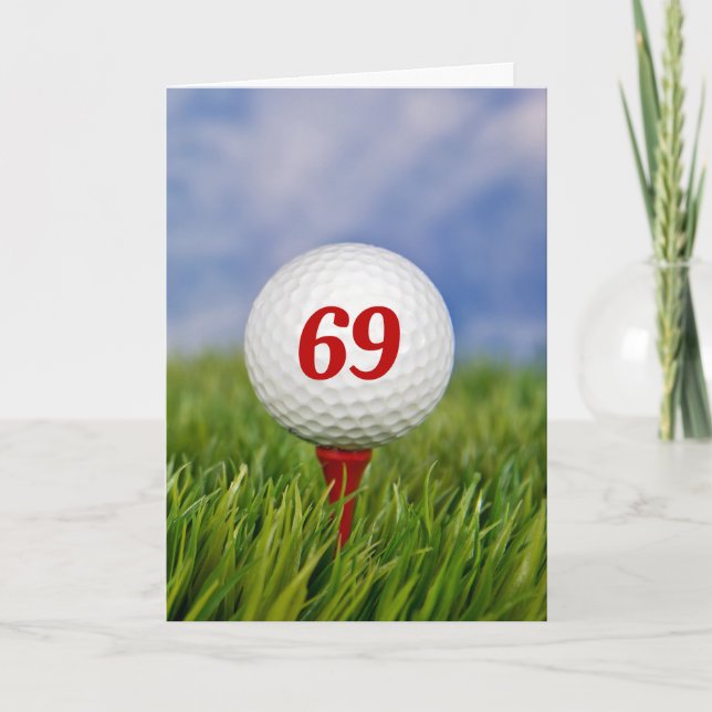 Tarjeta 69.ª bola de golf de cumpleaños en Red Tee (Anverso)