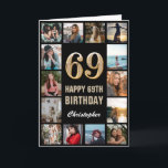 Tarjeta 69.º feliz cumpleaños Collage de fotos negro y oro<br><div class="desc">69.ª tarjeta de cumpleaños feliz de cumpleaños de Collage de fotos negro y oro. Para una mayor personalización,  haga clic en el botón "Personalizar" y utilice nuestra herramienta de diseño para modificar esta plantilla.</div>