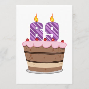Tarjeta 69 años en el pastel de cumpleaños