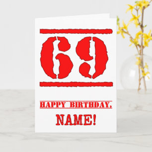 Tarjeta 69° cumpleaños: Diversión, estampado de goma roja