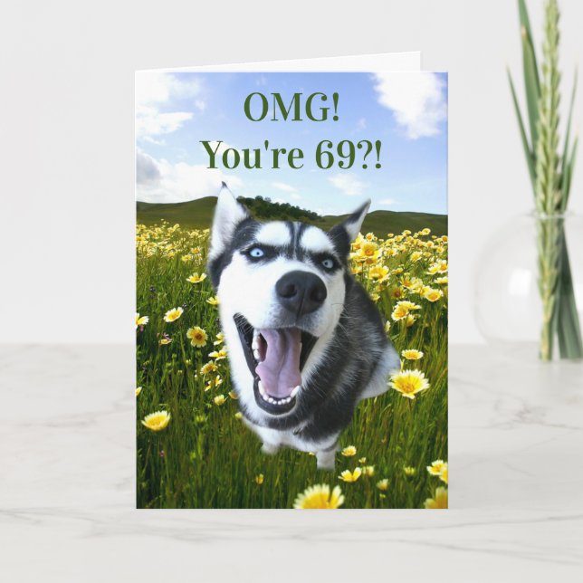 Tarjeta 69 cumpleaños Super Cute Husky te ves genial (Anverso)