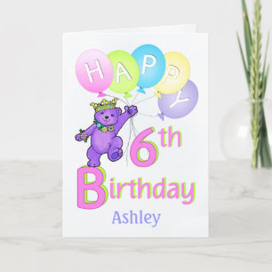 Tarjeta 6.ª Princesa de Cumpleaños, nombre personalizado