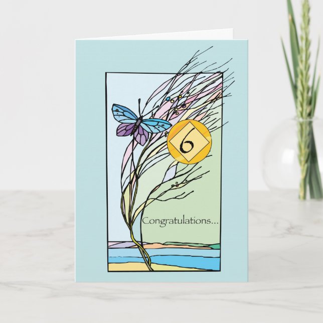 Tarjeta 6.º Aniversario 12 Paso de Apoyo a la Recuperación (Anverso)