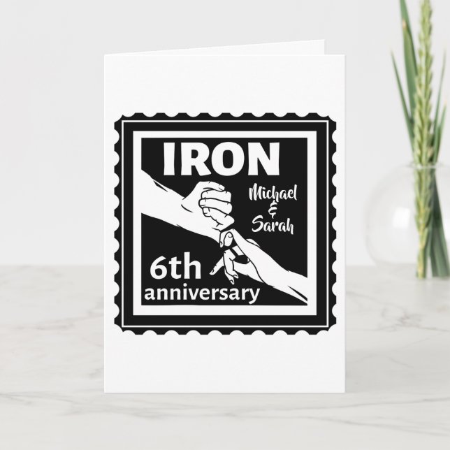 Tarjeta 6.º aniversario boda regalo tradicional hierro (Anverso)