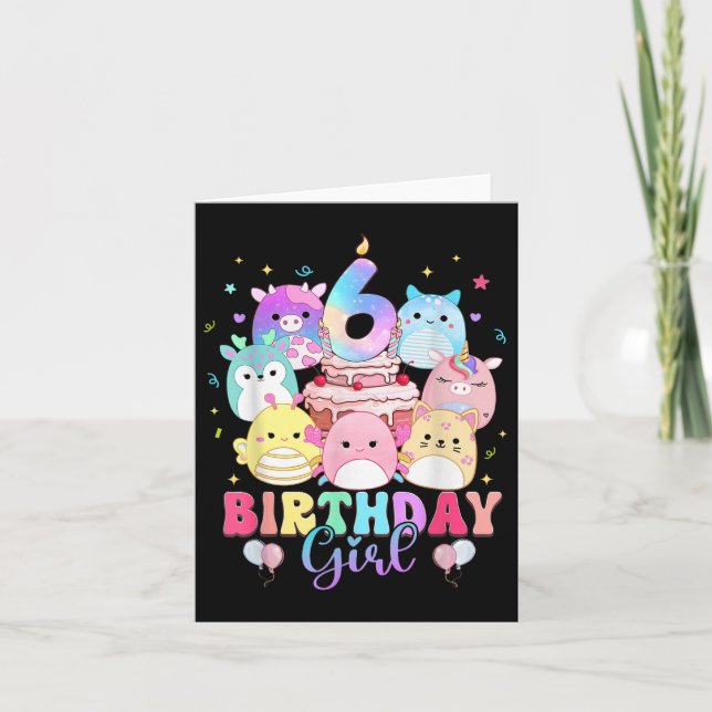 Tarjeta 6.º Chica de cumpleaños Squish Squad Mallow 6 años (Anverso)