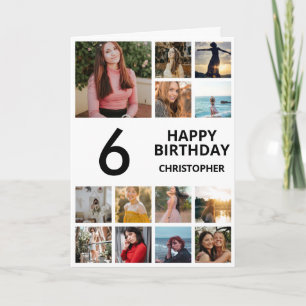 Tarjeta 6.º Collage de fotos de cumpleaños 13 fotos en bla