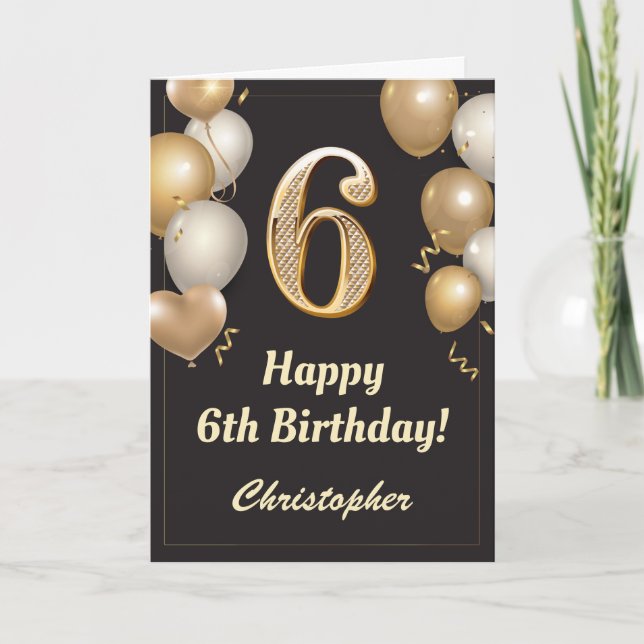 Tarjeta 6.º Confetti de los Globos de Oro y Negro (Anverso)