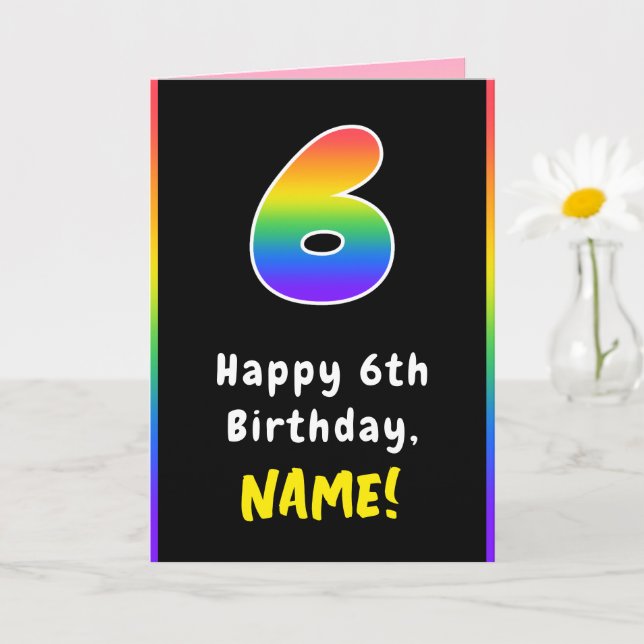 Tarjeta 6.º cumpleaños: arcoiris colorido # 6, nombre pers (Planta pequeña)