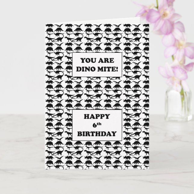 Tarjeta 6.º cumpleaños Dino Mite (Orquídea)