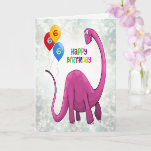 Tarjeta 6.º cumpleaños Dinosaurio y Ballons