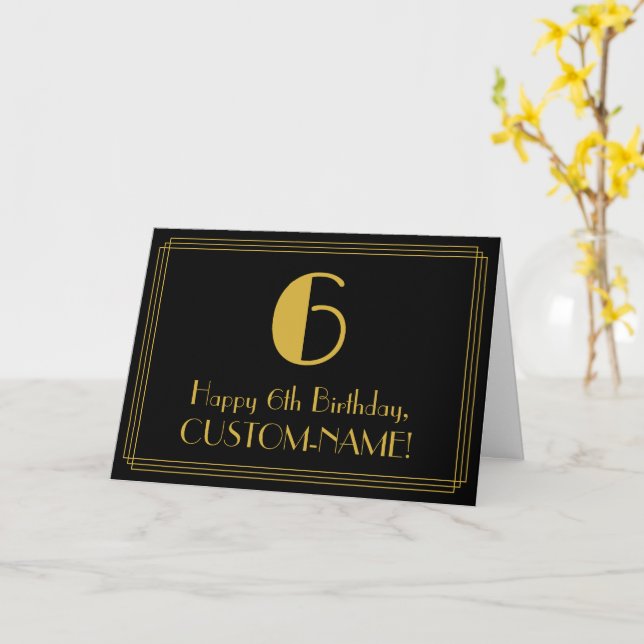Tarjeta 6.º Cumpleaños: Estilo Art Decó inspirado "6" + No (flor amarilla)