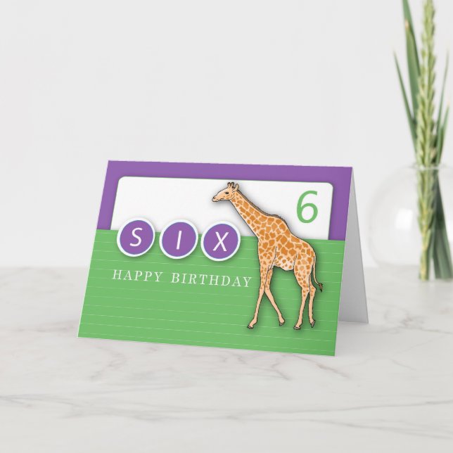 Tarjeta 6.º cumpleaños Giraffe (Anverso)