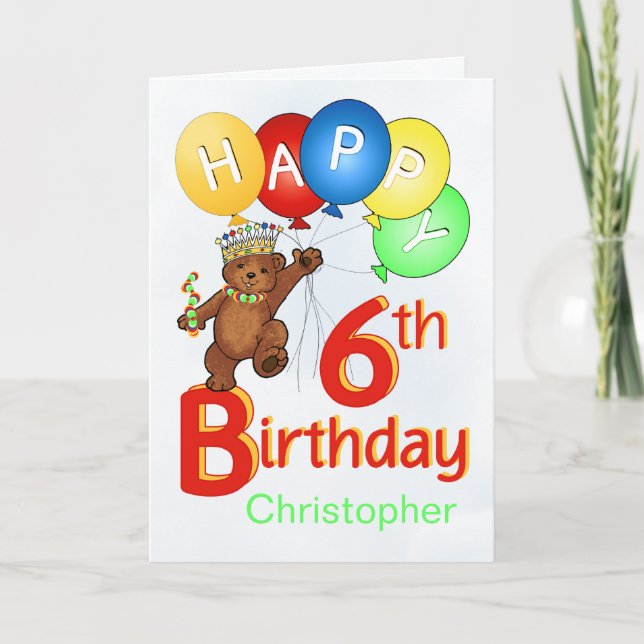 Tarjeta 6.º cumpleaños Royal Teddy Bear (Anverso)